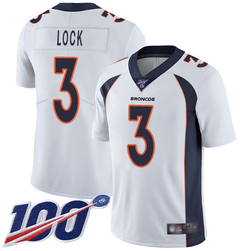 Denver Broncos Limited Men White Drew Lock 100th Season Road Jersey #3 Vapor Untouchable NFL Football Nike